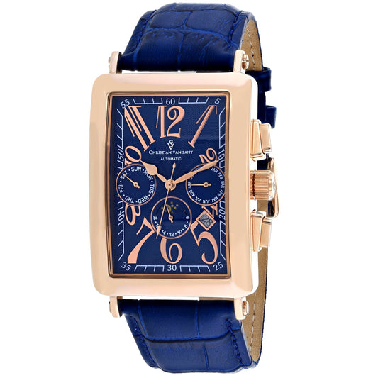 Christian Van Sant Prodigy men's watch with blue dial, rose gold case, blue strap on Tampa Home & Garden Store