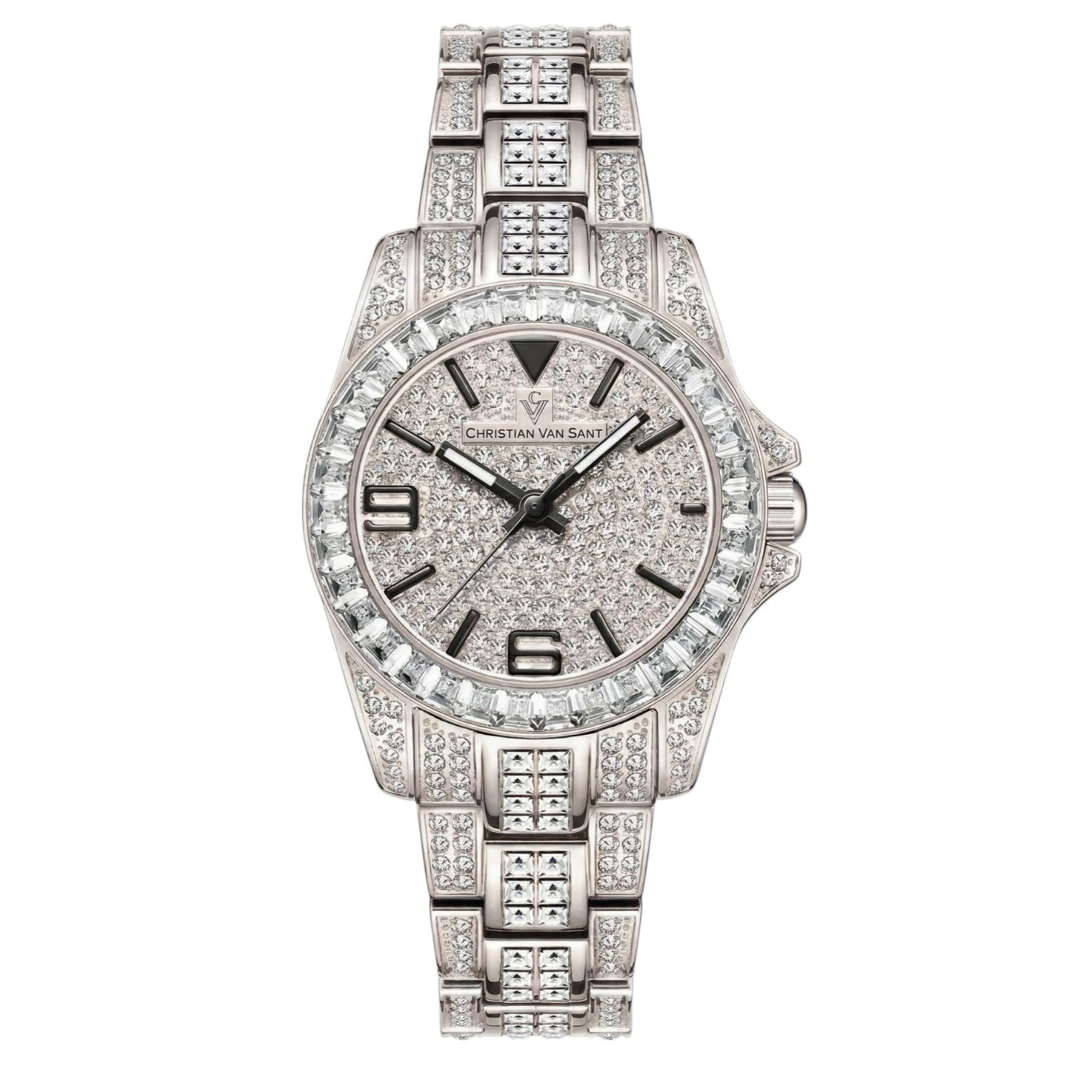 Christian Van Sant Women's Majestic watch pavé diamonds on bezel and dial, silver-tone bracelet on Tampa Home & Garden Store