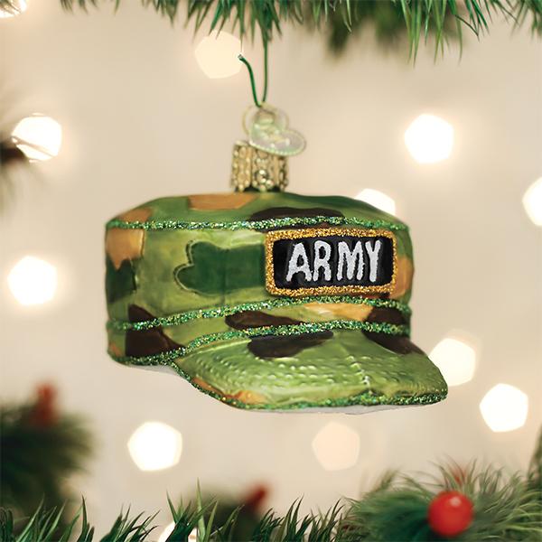 Adorno de cristal con forma de gorra del ejército