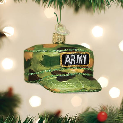 Adorno de cristal con forma de gorra del ejército