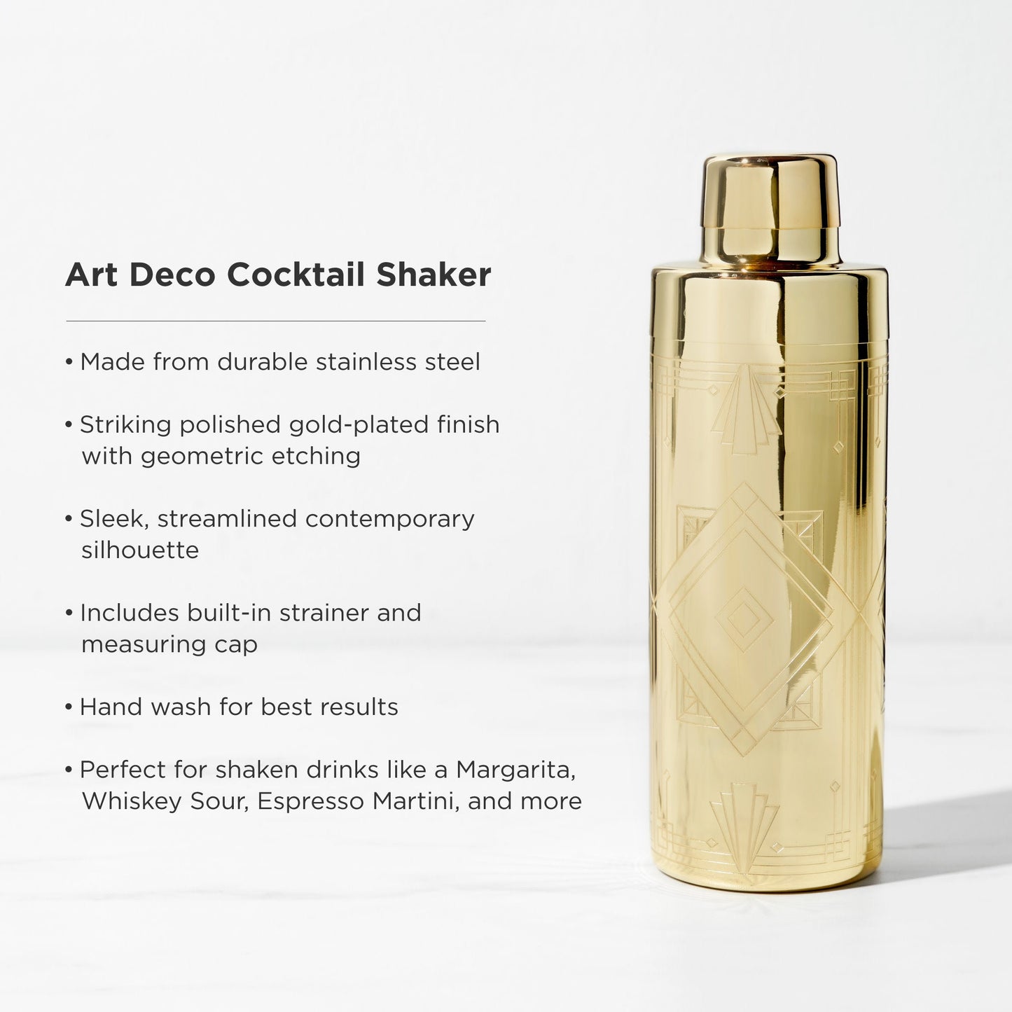 Art Deco Gold Stainless Steel Cocktail Shaker