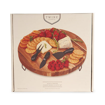 Acacia Wooden Footed Cheese and Knife Set
