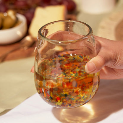 Pair of Recycled Multicolor Stemless Wine Glasses