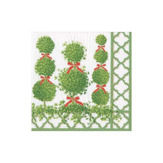 Serviettes en papier à motifs topiaires, bordure verte