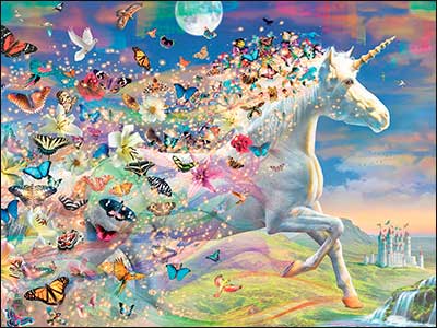 Birthday Card with Magical Fairy Tale Year featuring a white unicorn and butterflies in fantasy on Tampa Home & Garden Store