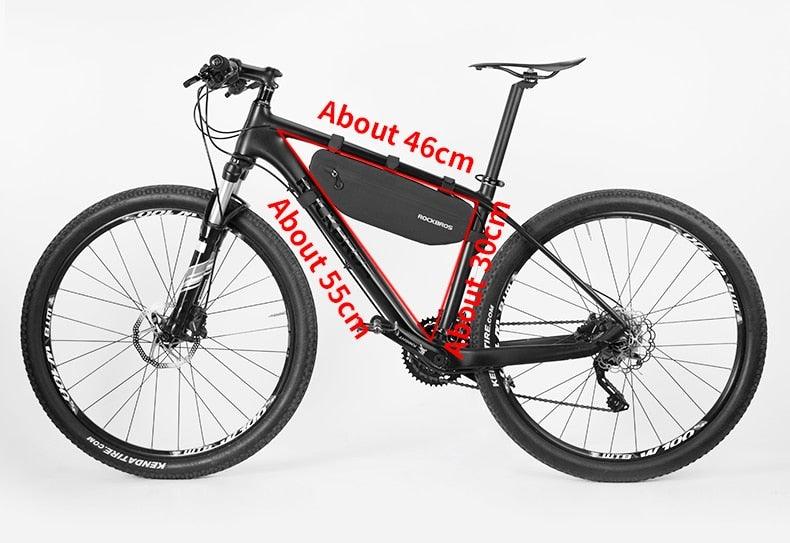Top tube frame bag for bicycles, black waterproof dirt-resistant pouch mounted on a mountain bike on Tampa Home & Garden Store