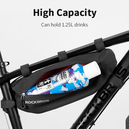 RockBros top tube bike frame bag, black waterproof dirt-resistant pouch with bottle inside on Tampa Home & Garden Store
