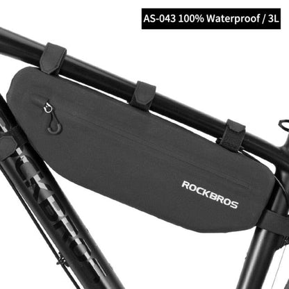 RockBros top-tube bike frame bag waterproof black pouch with zipper mounted on bicycle straps on Tampa Home & Garden Store