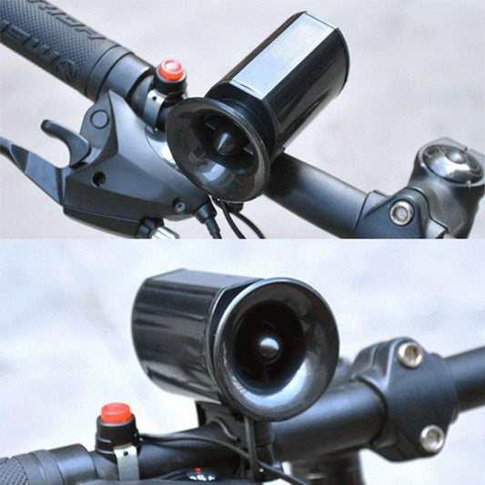 Stevvex electronic bicycle horn bell, black horn with red button on handlebar on Tampa Home & Garden Store