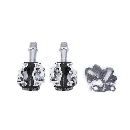 Stevvex clipless bicycle pedals ST90SP557FFE, silver/black alloy body, pair with hardware on Tampa Home & Garden Store