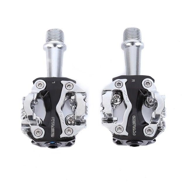 Universal clipless bicycle pedals Stevvex ST90SP557FFE, silver and black metal body, pair on Tampa Home & Garden Store