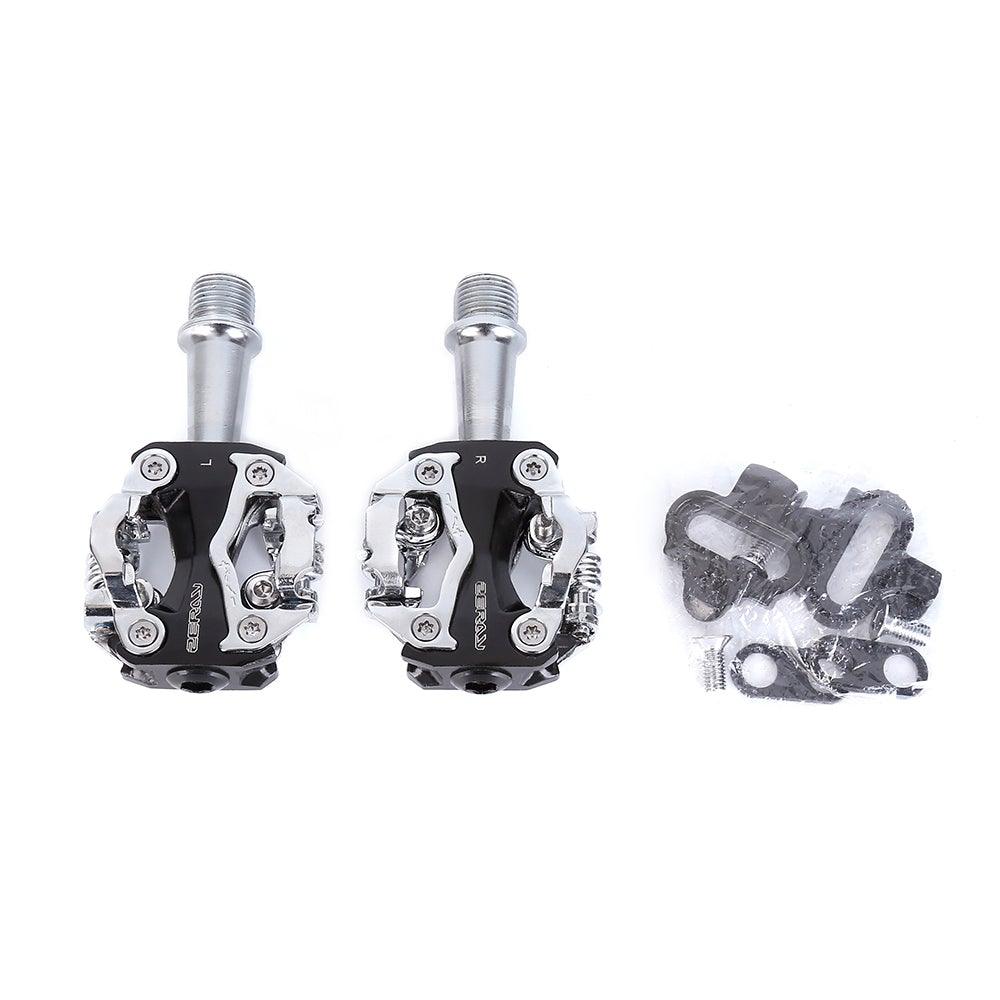 Universal Clipless Bicycle Pedals pair, Stevvex silver/black with mounting hardware on Tampa Home & Garden Store
