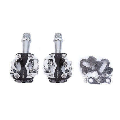Universal Clipless Bicycle Pedals pair, Stevvex silver/black with mounting hardware on Tampa Home & Garden Store