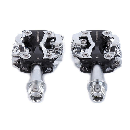 Universal clipless bicycle pedals by Stevvex, silver alloy bodies with black accents, pair on Tampa Home & Garden Store