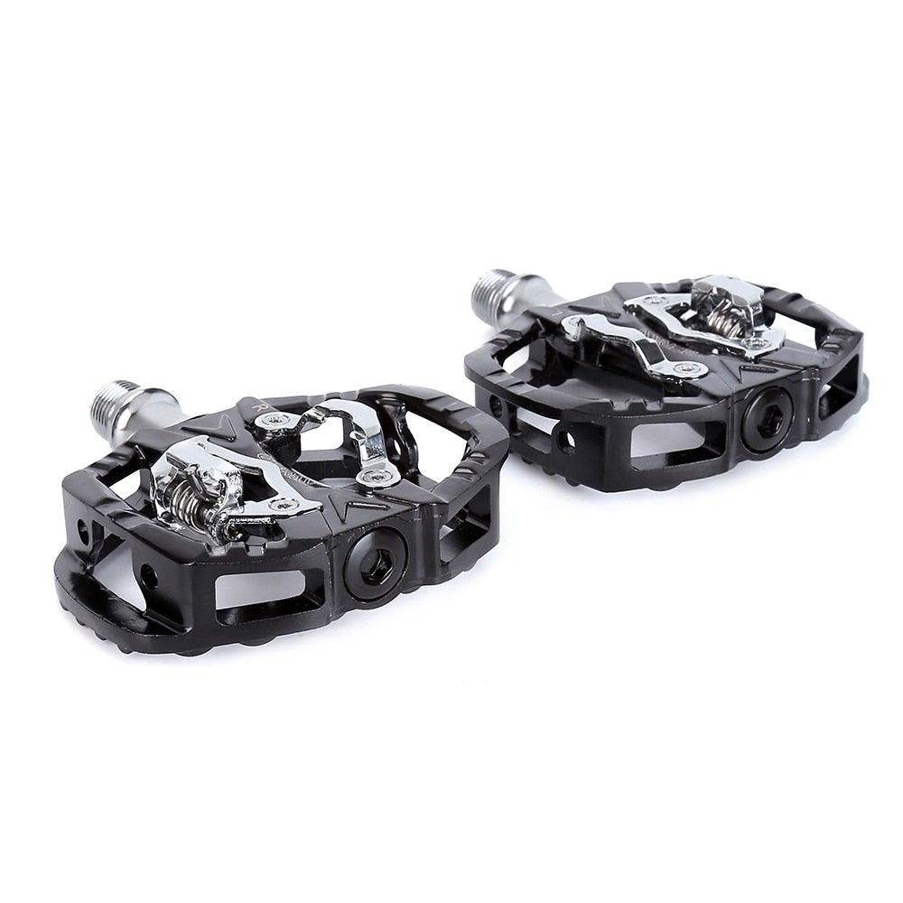Stevvex universal clipless bicycle pedals ST90SP557FFE, black with silver retention clips, pair on Tampa Home & Garden Store