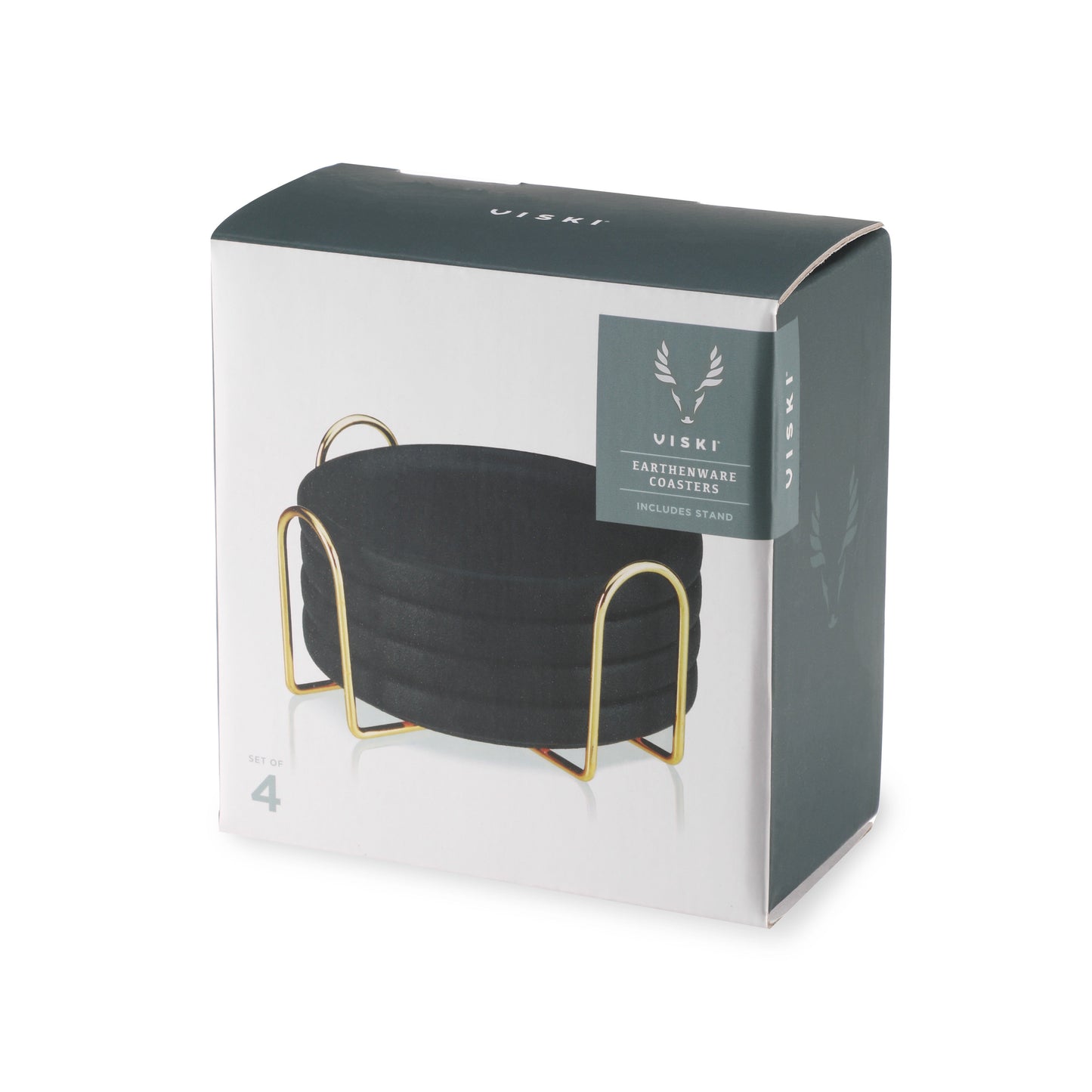 Black Earthenware Coasters with Gold Stand Set of 4