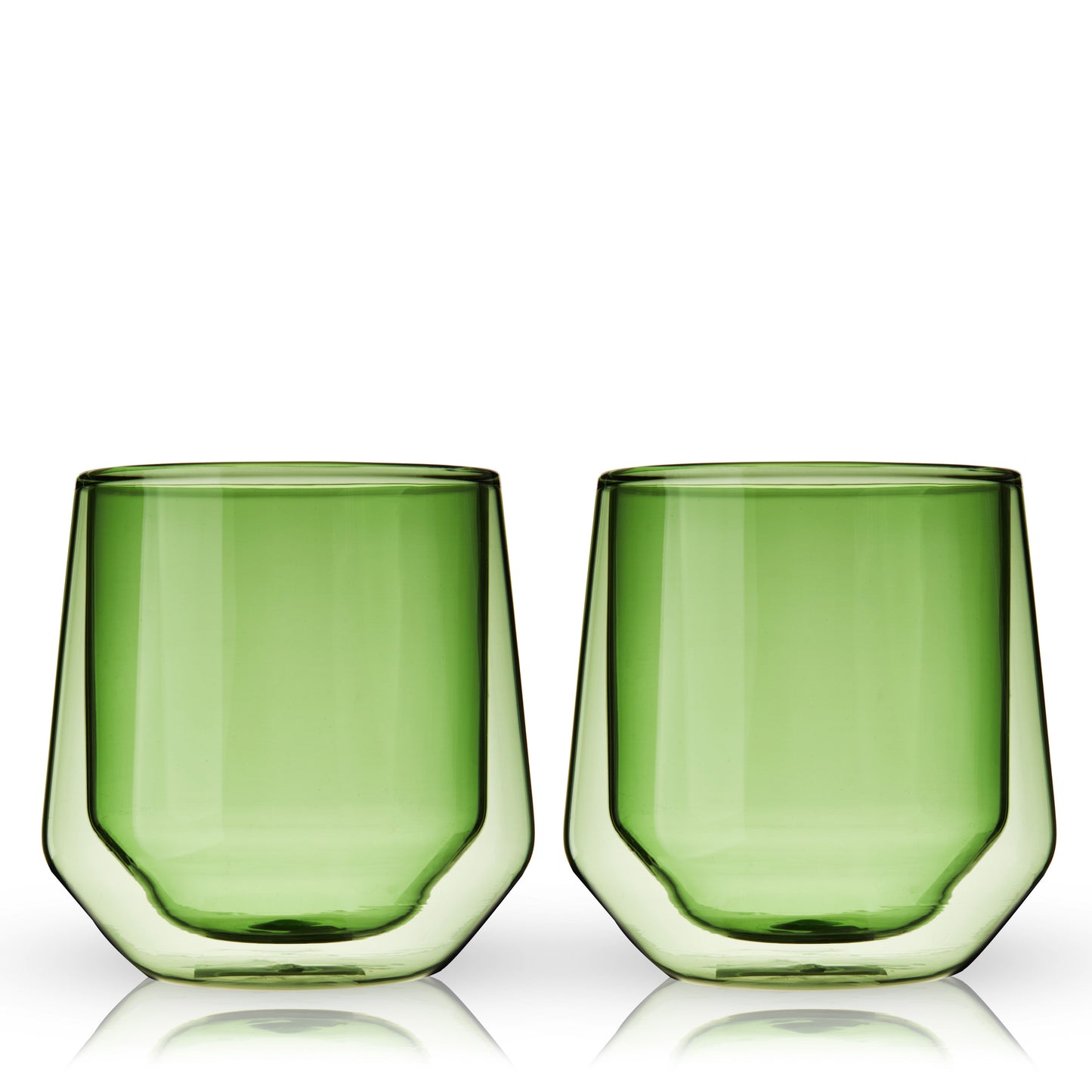 Set of Bottle Green Double Wall Lowball Glasses