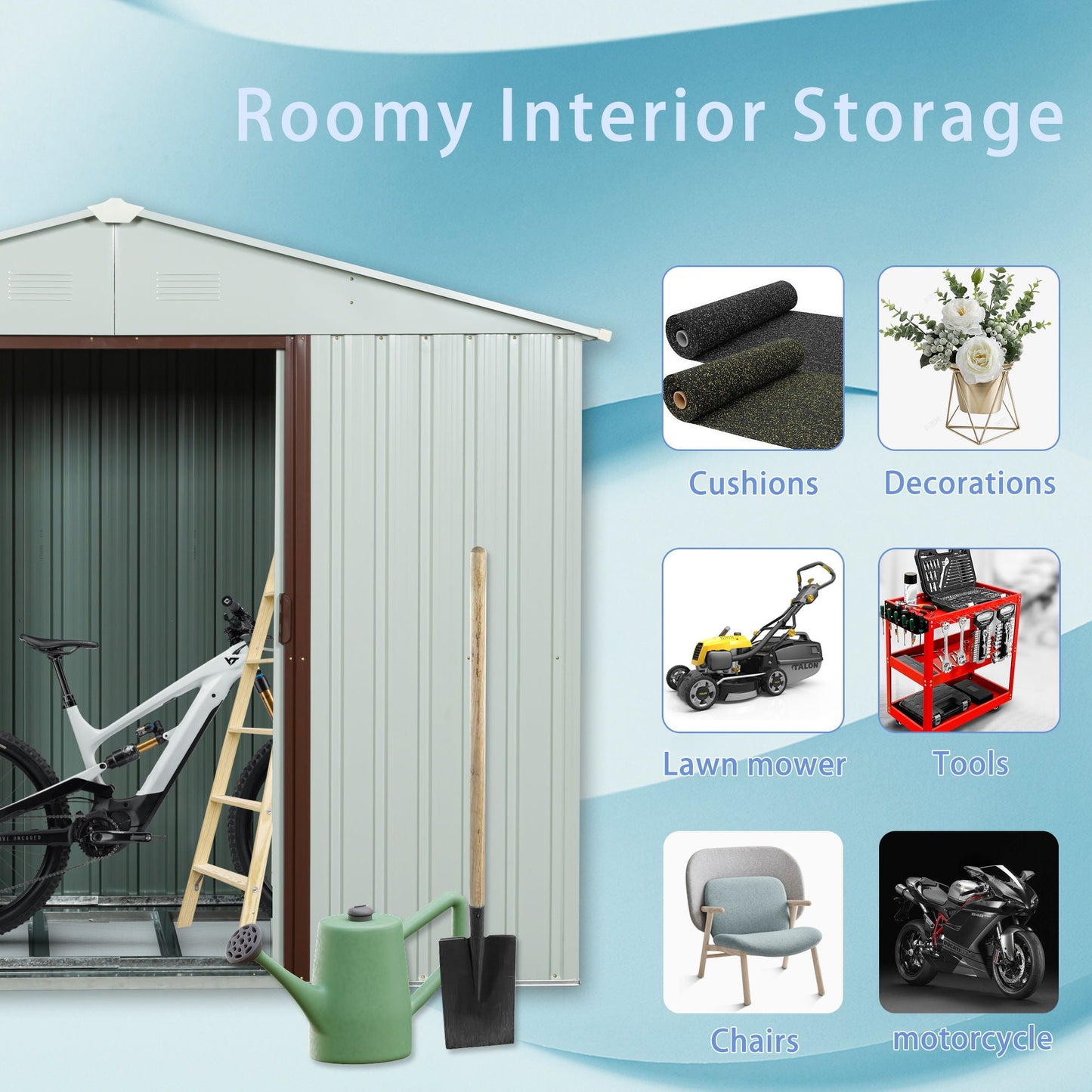 88.98-inch outdoor metal storage shed with window, gray panel exterior by HouseOfZazla on Tampa Home & Garden Store