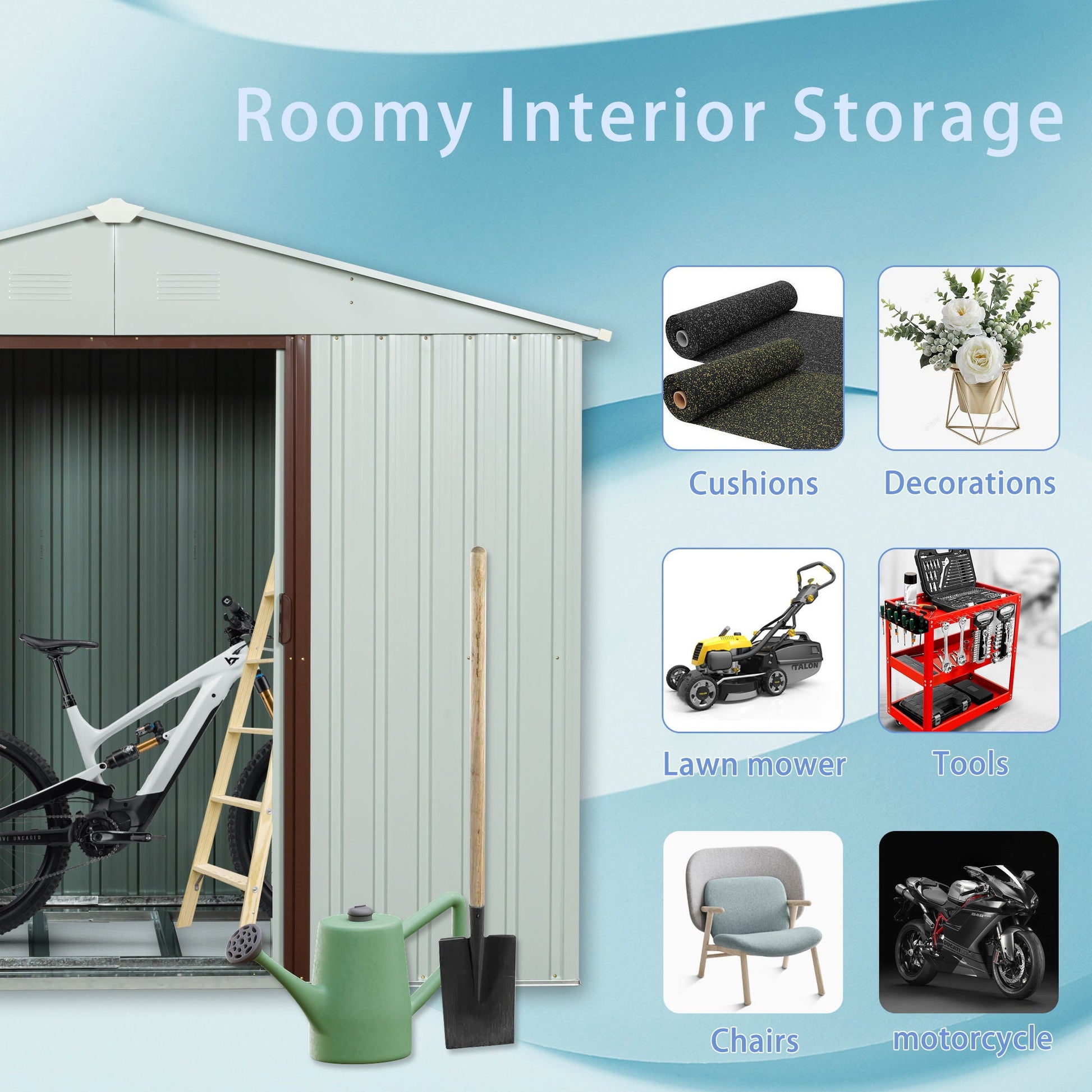 88.98-inch outdoor metal storage shed with window, gray panel exterior by HouseOfZazla on Tampa Home & Garden Store