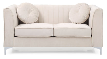 Glam Micro Suede Loveseat with Channel Quilting in beige 2 round pillows by HouseOfZazla on Tampa Home & Garden Store