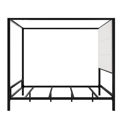 Canopy bed with tall upholstered headboard, black 4-poster metal frame by HouseOfZazla on Tampa Home & Garden Store