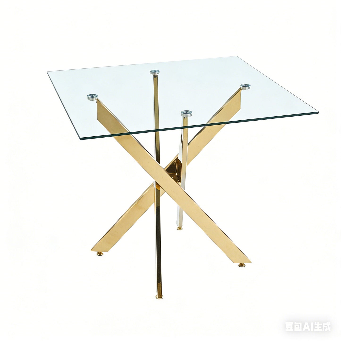 Dining table with cross metal legs and tempered glass top, gold finish HouseOfZazla table on Tampa Home & Garden Store