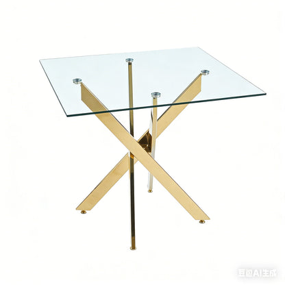 Dining table with cross metal legs and tempered glass top, gold finish HouseOfZazla table on Tampa Home & Garden Store