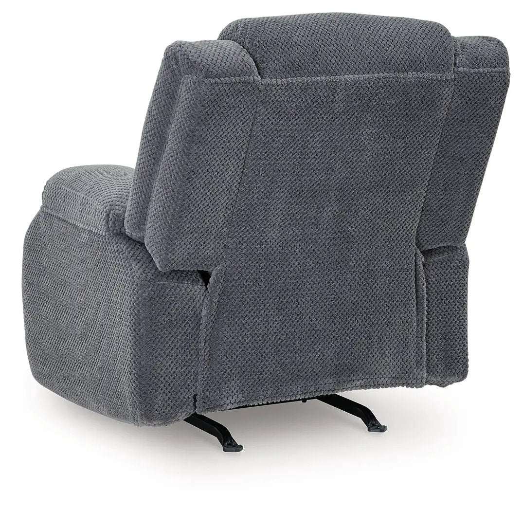 Observation power rocker recliner in steel gray textured fabric with metal rocker base on Tampa Home & Garden Store