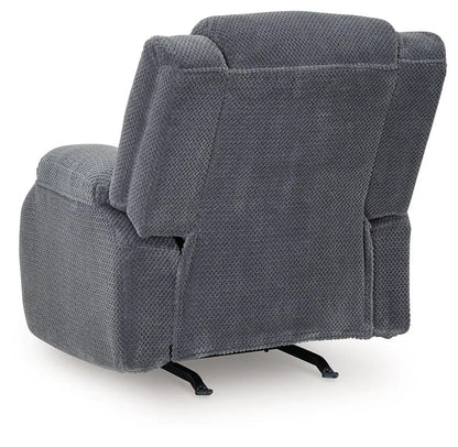 Observation power rocker recliner in steel gray textured fabric with metal rocker base on Tampa Home & Garden Store