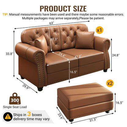 Upholstered Sofa with Nailhead and Ottoman