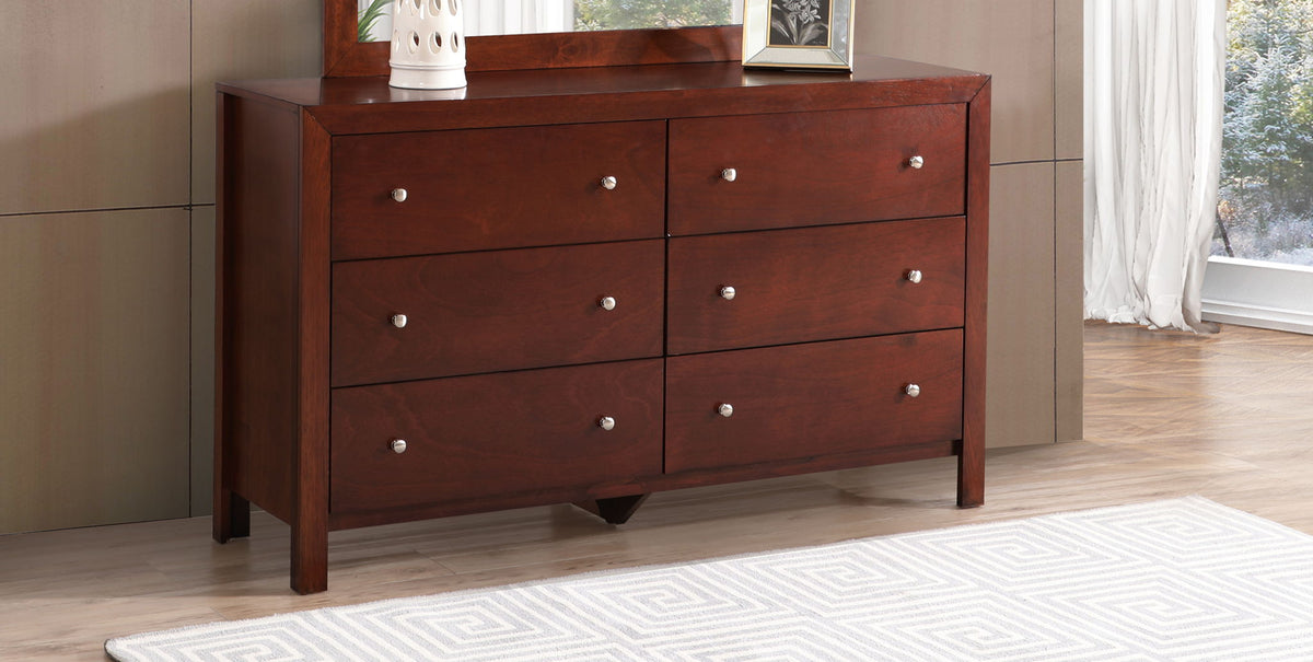 Cherry Dresser Summit in real wood veneer; 9-drawer dresser in cherry with silver knobs on Tampa Home & Garden Store