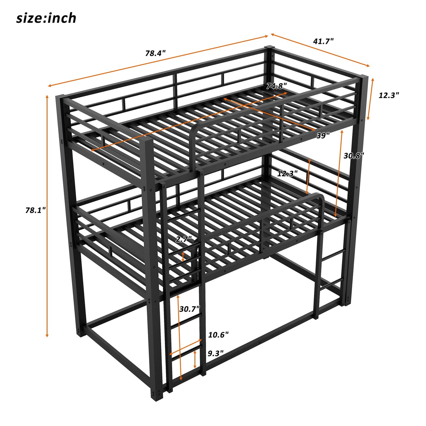 Triple bunk bed by HouseOfZazla in black metal, sturdy space-saving design with three levels on Tampa Home & Garden Store