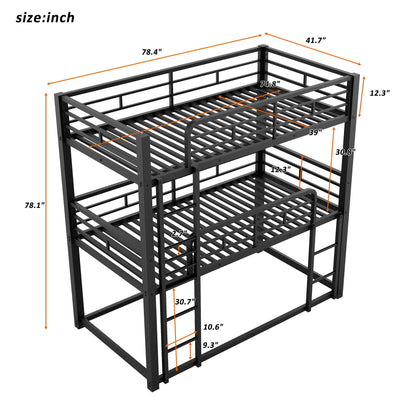 Triple bunk bed by HouseOfZazla in black metal, sturdy space-saving design with three levels on Tampa Home & Garden Store