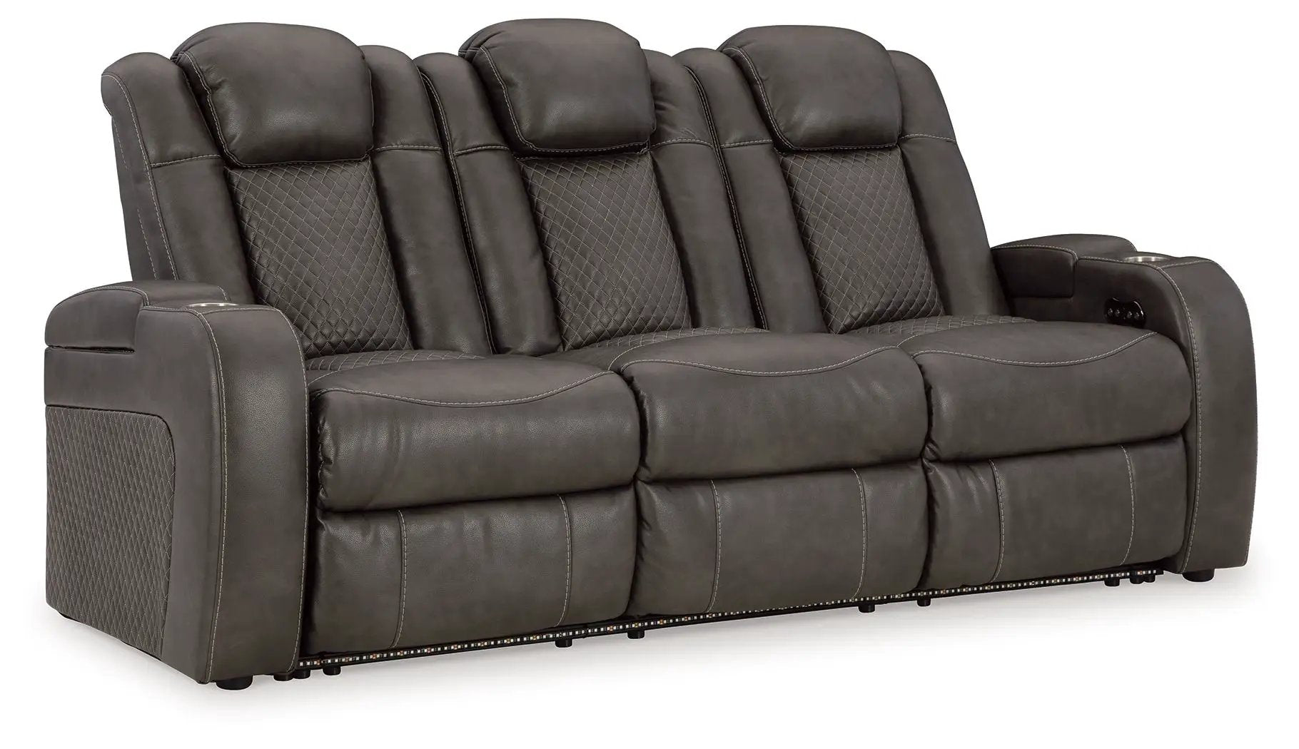 Fyne-dyme power reclining sofa with adj headrest in dark gray leather on Tampa Home & Garden Store