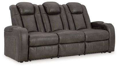 Fyne-dyme power reclining sofa with adj headrest in dark gray leather on Tampa Home & Garden Store