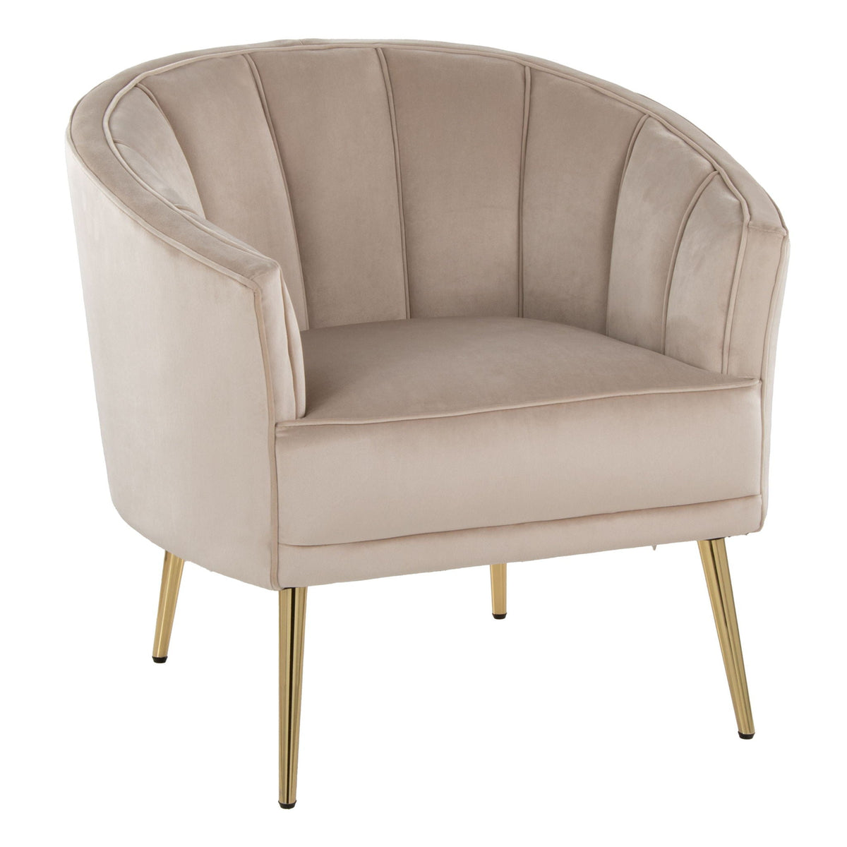 Contemporary glam accent chair with tufted beige velvet upholstery and gold legs on Tampa Home & Garden Store