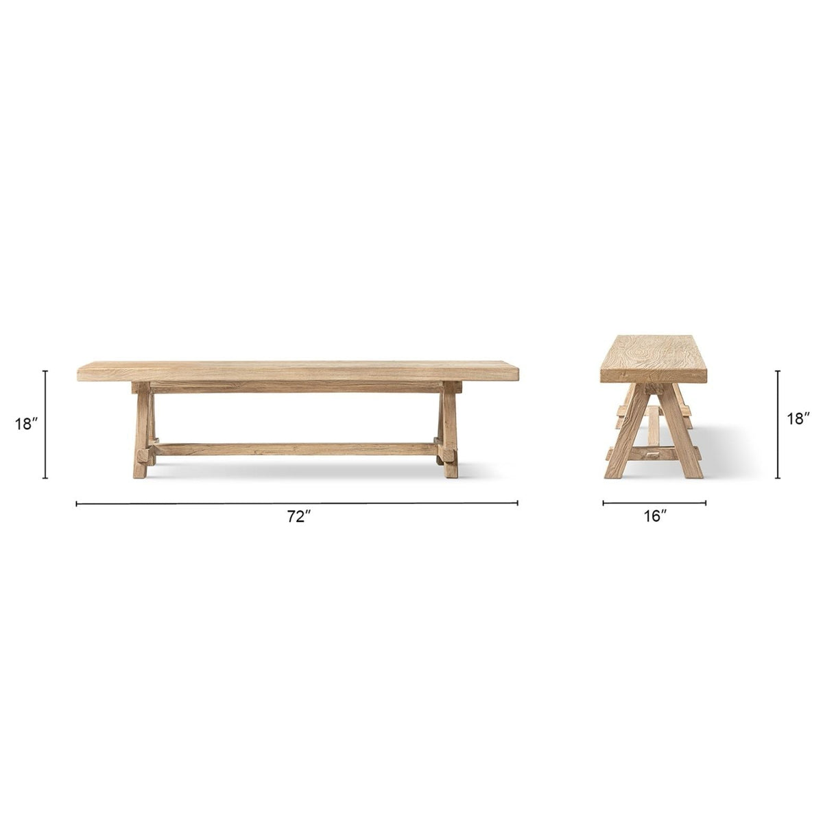 Natural reclaimed elm dining bench with pillar base, 72in long, 18in high, HouseOfZazla on Tampa Home & Garden Store