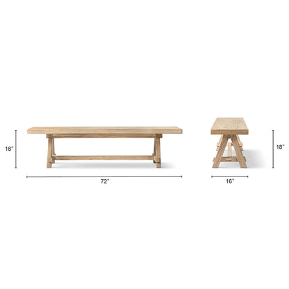 Natural reclaimed elm dining bench with pillar base, 72in long, 18in high, HouseOfZazla on Tampa Home & Garden Store