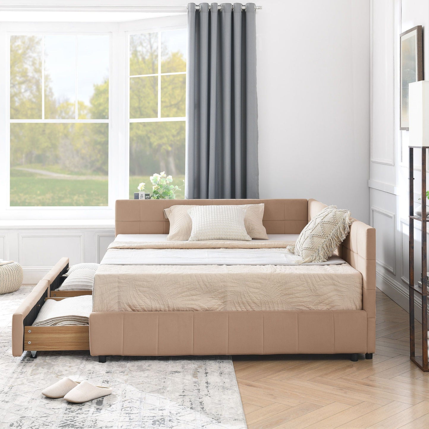 Mid Century Storage Upholstered Tufted Bed Frame