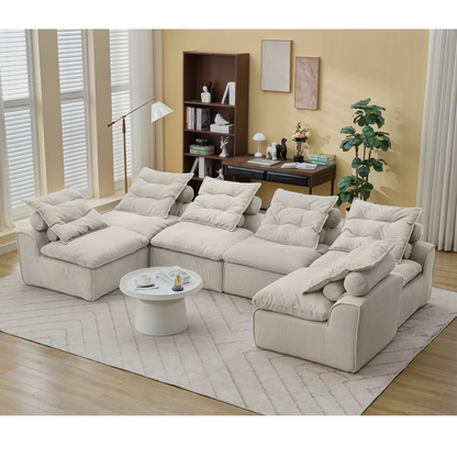 Modular sofa 6-piece beige corduroy, plush cushions, L-shaped seating by HouseOfZazla on Tampa Home & Garden Store