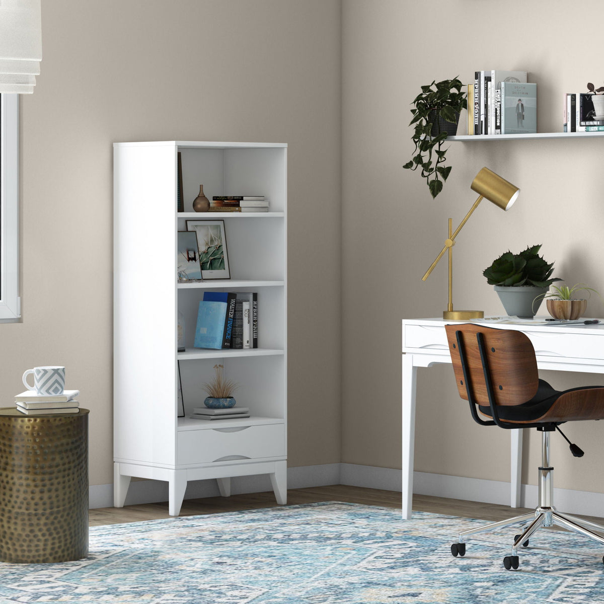 Adjustable Bookcase With Storage and Wood Shelves white finish by HouseOfZazla on Tampa Home & Garden Store