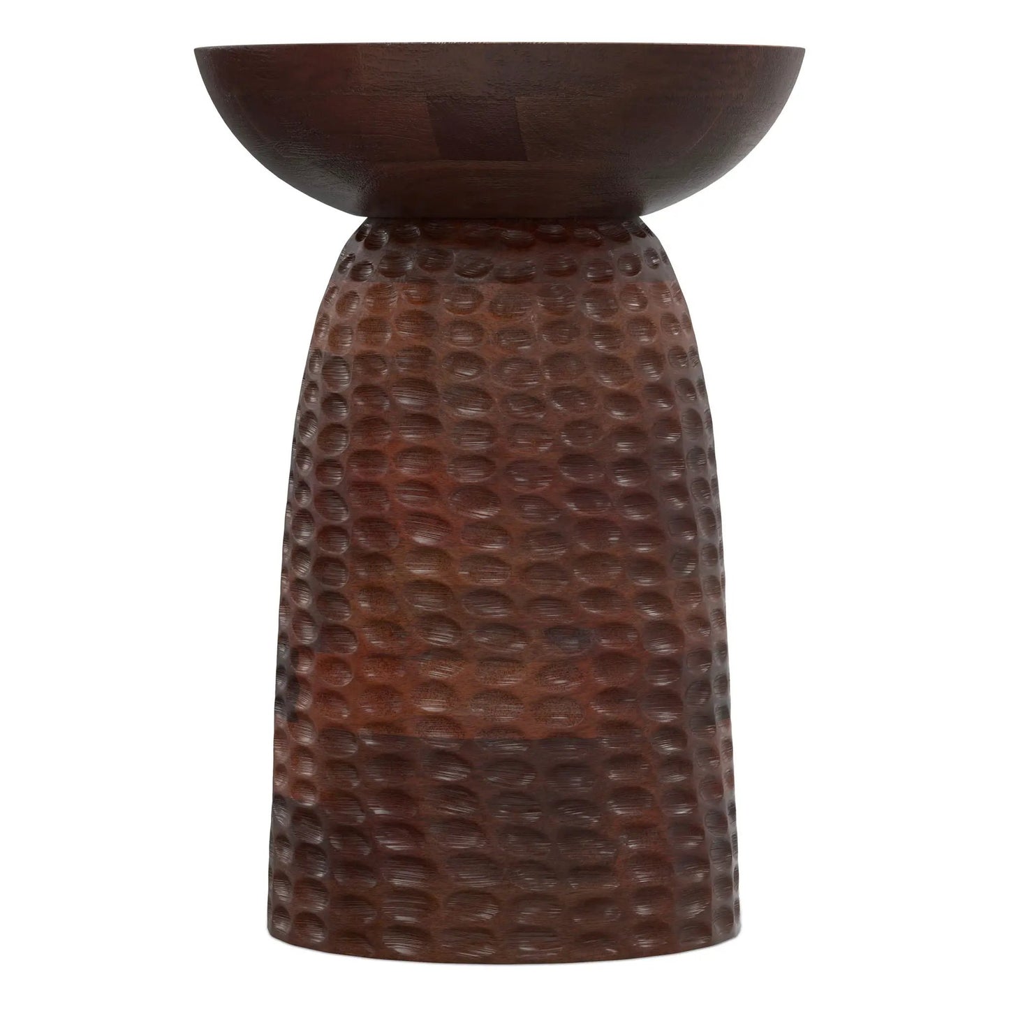 Boyd handcrafted accent table, dark brown wood with hammered texture base on Tampa Home & Garden Store