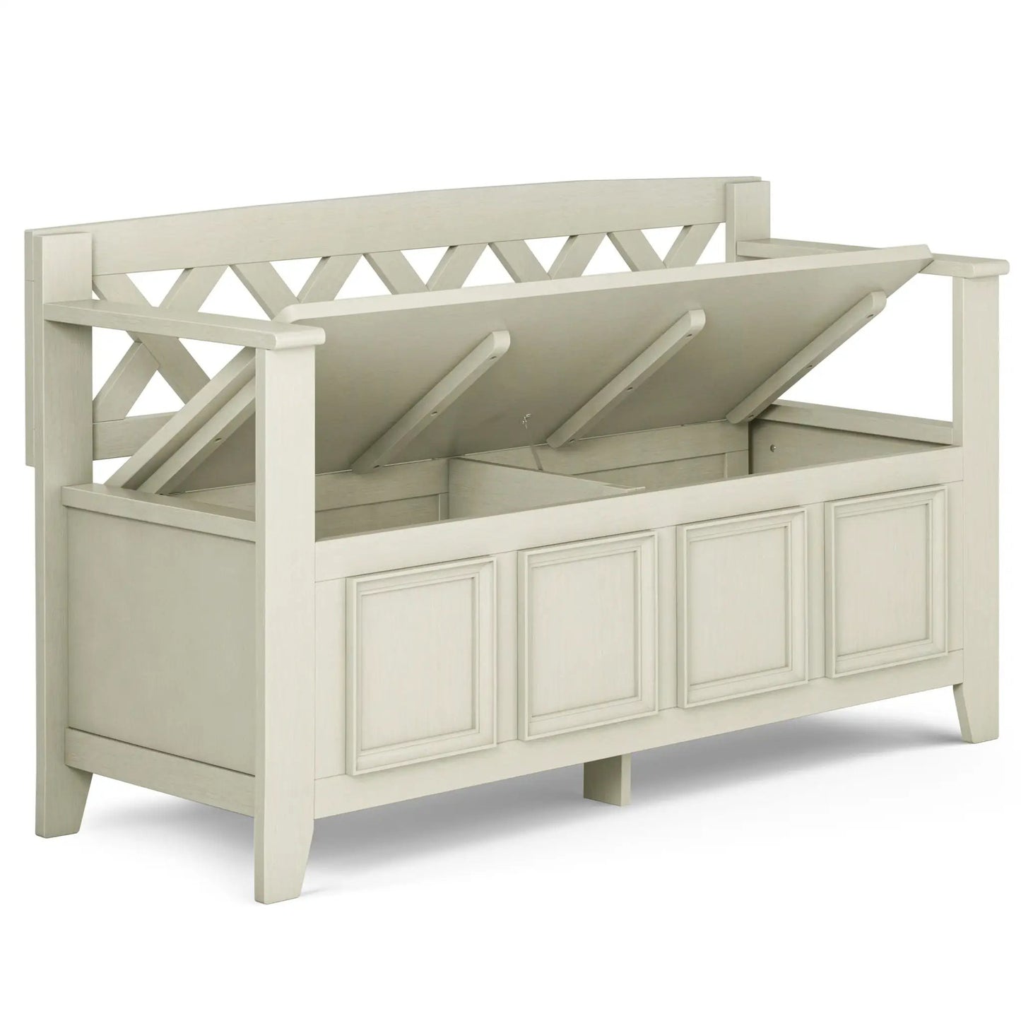 Amherst Handcrafted Entryway Storage Bench pale finish with lattice back lift-top storage on Tampa Home & Garden Store