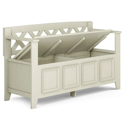 Amherst Handcrafted Entryway Storage Bench pale finish with lattice back lift-top storage on Tampa Home & Garden Store