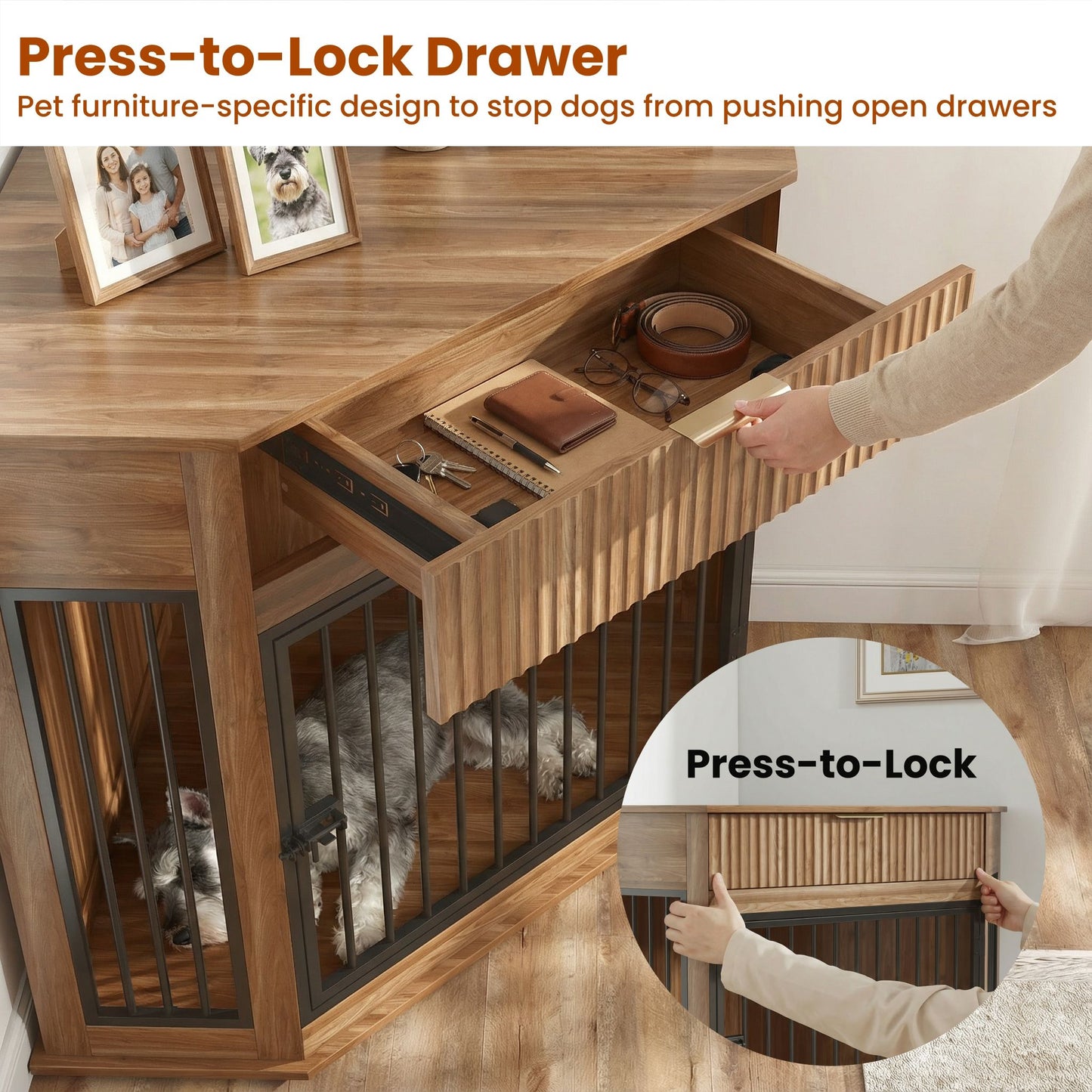 Corner Dog Crate by HouseOfZazla, wooden desk with integrated pet cage on Tampa Home & Garden Store