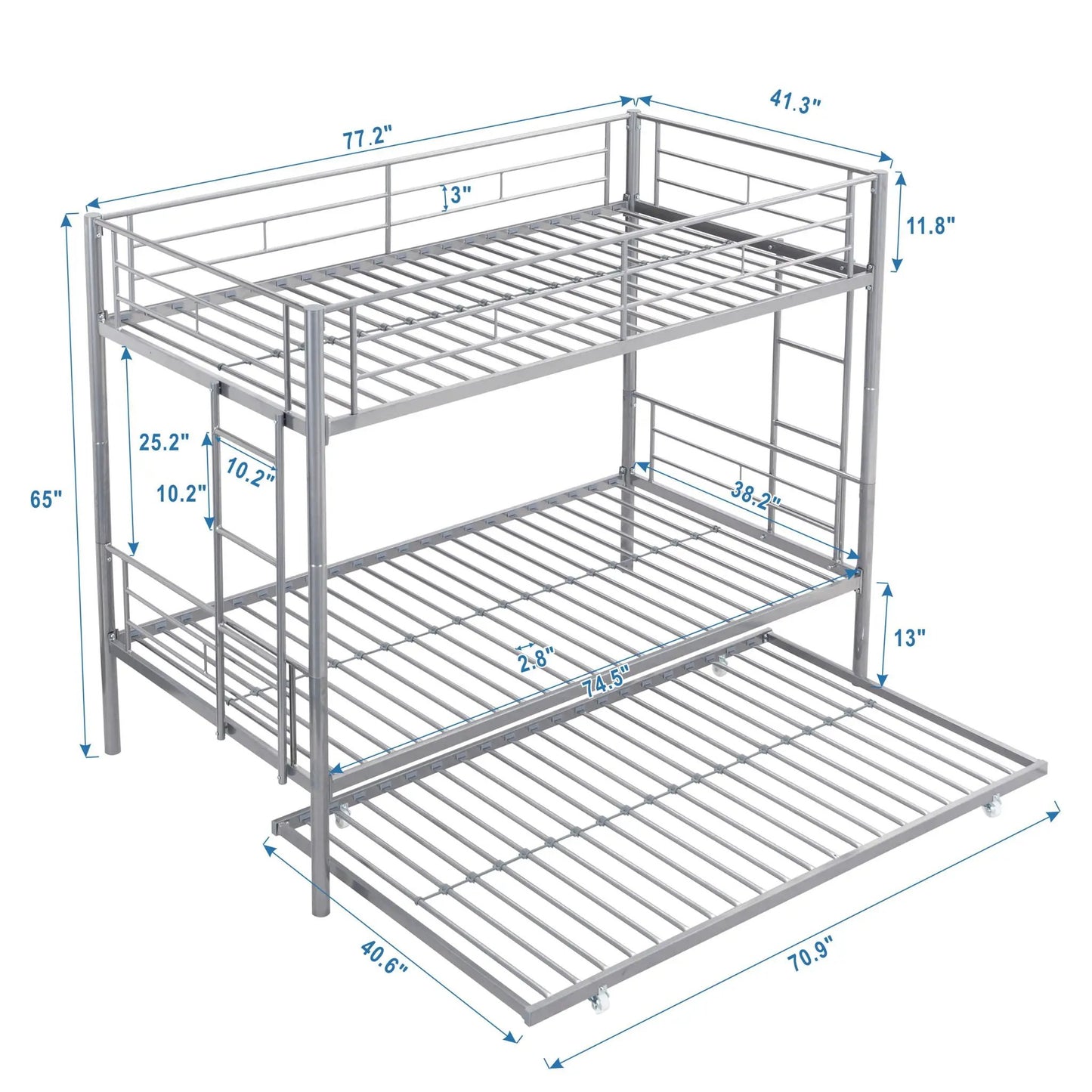 Bunk bed with trundle by Unique Piece Furniture, silver metal frame on Tampa Home & Garden Store