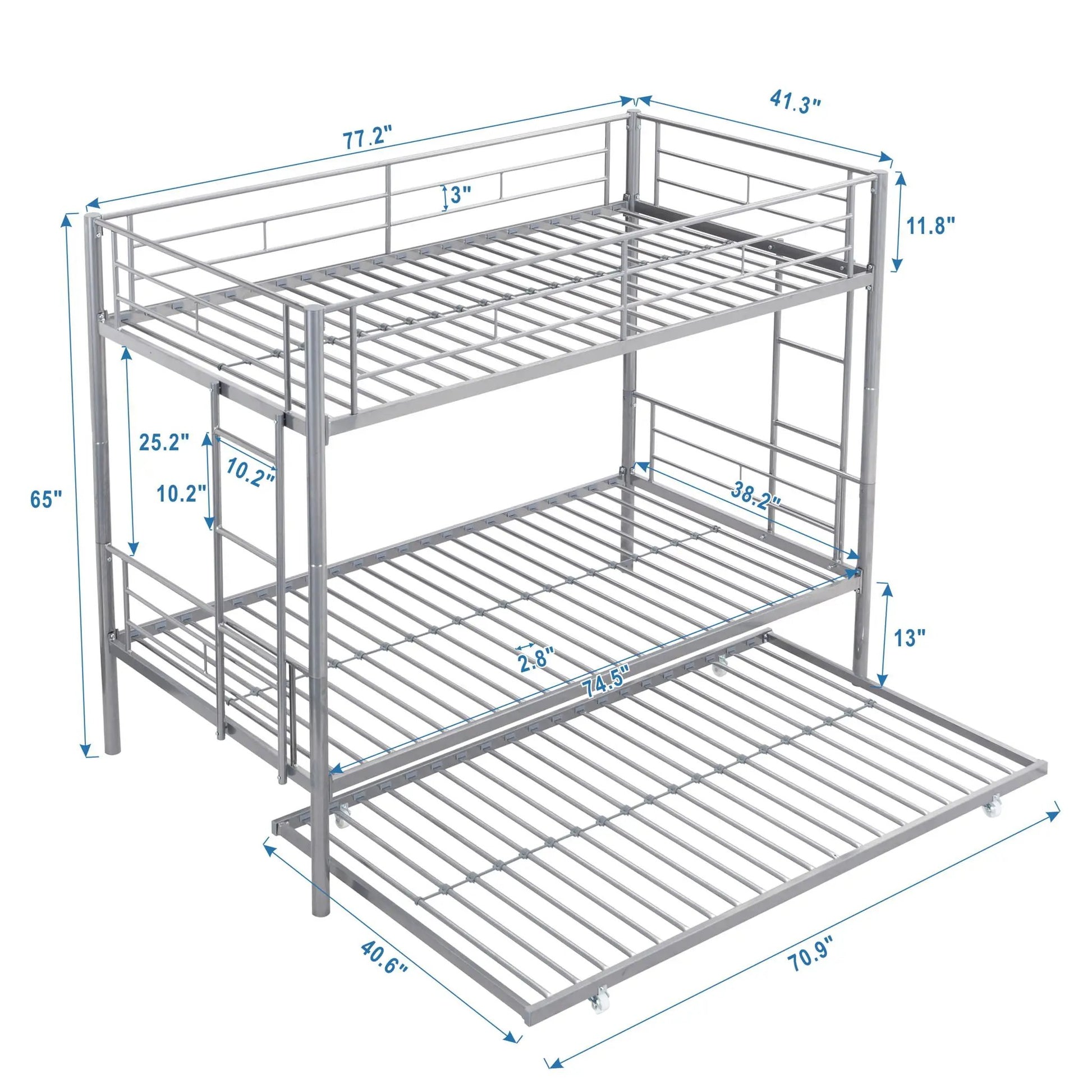 Bunk bed with trundle by Unique Piece Furniture, silver metal frame on Tampa Home & Garden Store