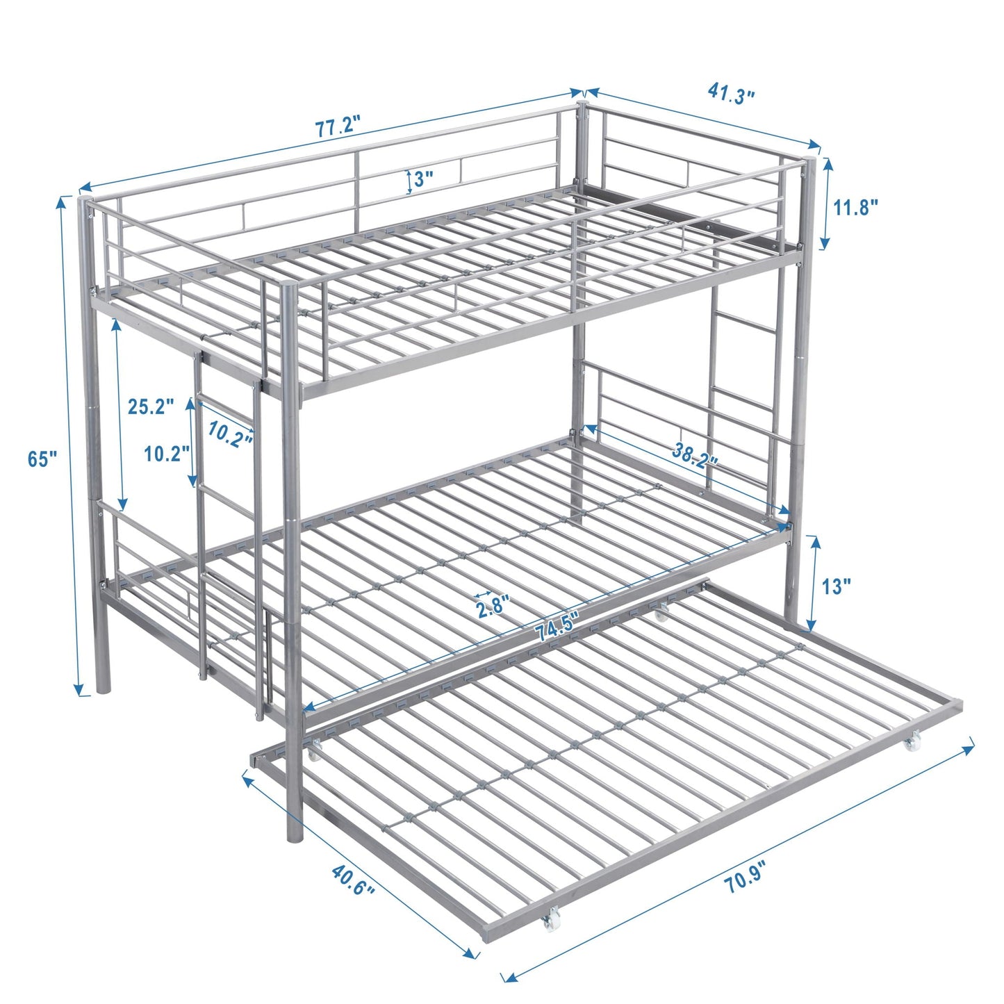Modern Metal Frame Bunk Bed With Trundle