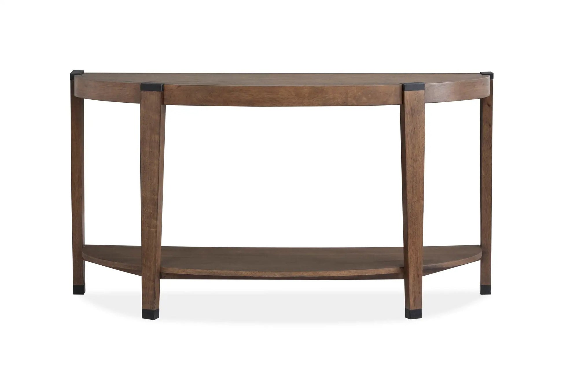 Kaysen Demilune Sofa Table Wallaby finish, curved front, black end caps on Tampa Home & Garden Store