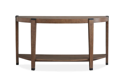 Kaysen Demilune Sofa Table Wallaby finish, curved front, black end caps on Tampa Home & Garden Store